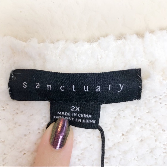 New Sanctuary V-neck Teddy Sweater in Milk Plus Size 2X - Picture 6 of 11